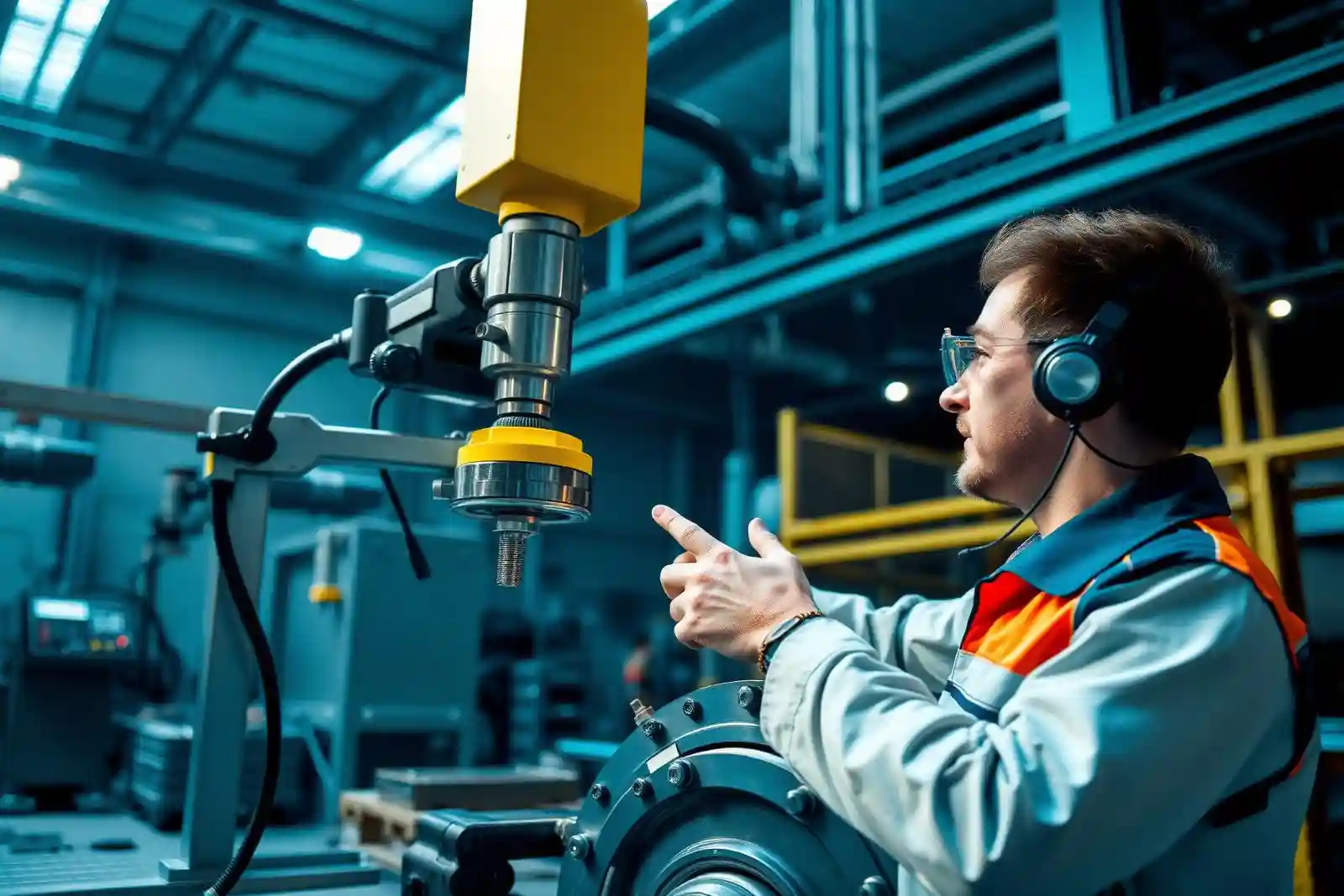 Engineer inspecting industrial machinery